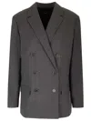 Theory Double-breasted Wool-felt Blazer In Grey
