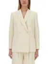 Theory Double-breasted Blazer In Ivory