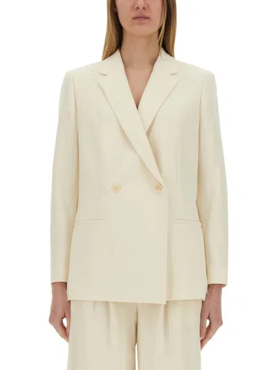 Theory Double-breasted Blazer In Beige