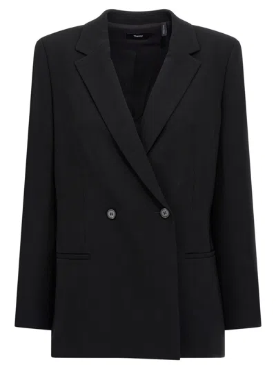 Theory Double-breasted Blazer With Mirror Lapels In Black