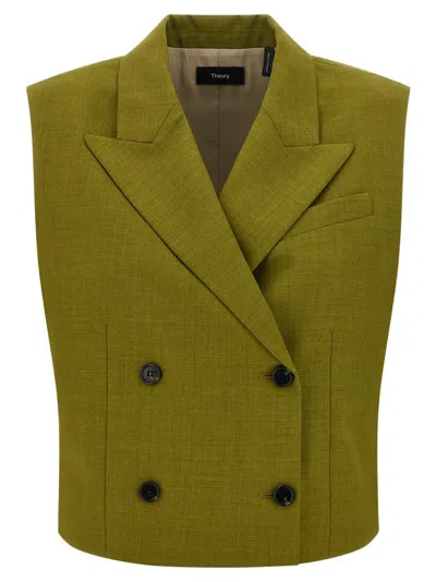 THEORY DOUBLE-BREASTED CITY TWILL VEST WITH PEAK LAPELS