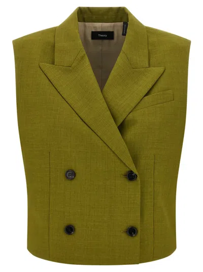 THEORY THEORY DOUBLE-BREASTED CITY TWILL VEST WITH PEAK LAPELS
