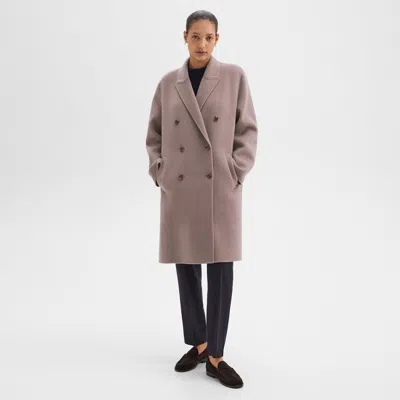 Theory Double-breasted Coat In Double-face Wool-cashmere In Cinder Melange