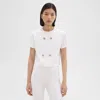 Theory Double-breasted Crop Top In Crepe In Ivory