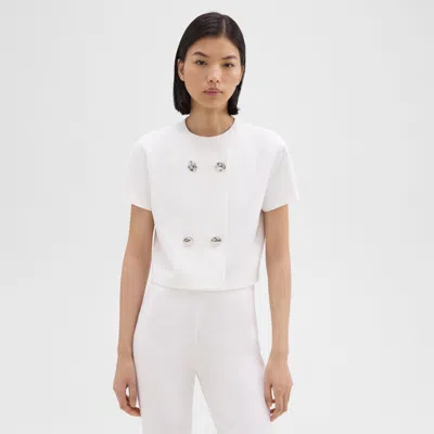 Theory Double-breasted Crop Top In Crepe In Ivory