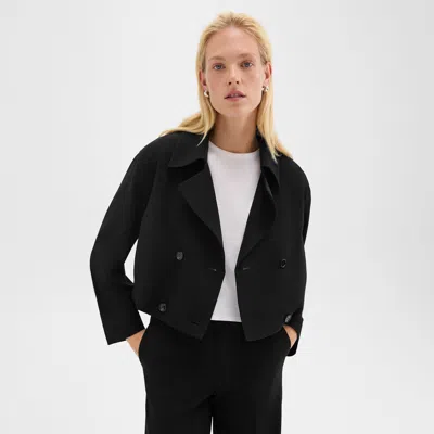 Theory Double-breasted Crop Trench In Admiral Crepe In Black