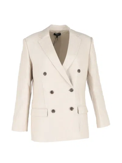 Pre-owned Theory Double-breasted Linen Blazer In Neutral