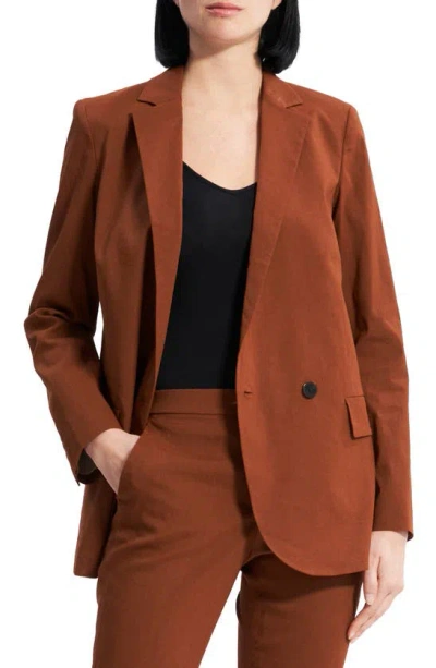 Theory Double-breasted Boyfriend Jacket In Cognac