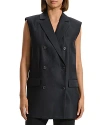 Theory Double Breasted Linen Blend Blazer In Black