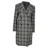 Theory Double-breasted Plaid Coat In Grey Wool In Grey