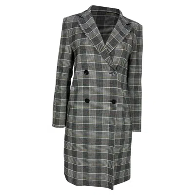 Theory Double-breasted Plaid Coat In Grey Wool
