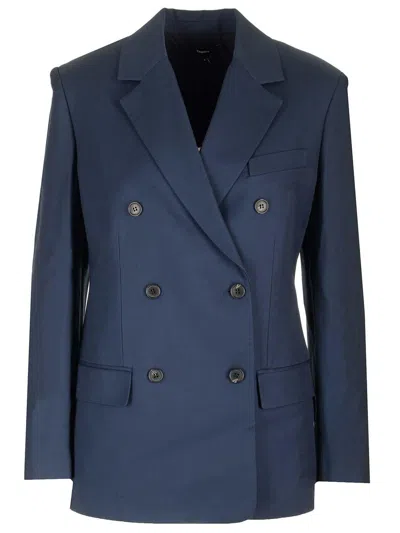 Theory Double-breasted Blazer In Blue