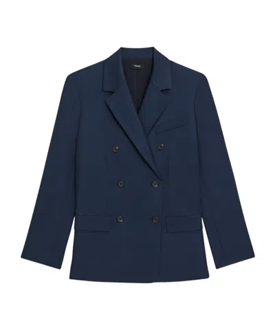 Theory Double-breasted Blazer In Viscose Twill In Nocturne Navy