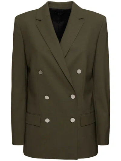 Theory Boxy Double Breast Wool Blend Blazer In Dark Olive