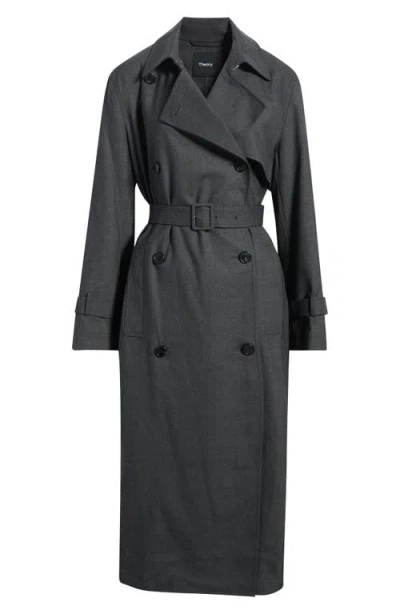 Theory Double Breasted Trench Coat In Black