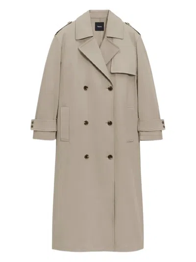 Theory Cotton-blend Gabardine Trench Coat In Green