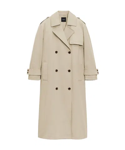 Theory Double-breasted Trench Coat In Nude