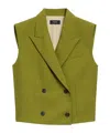 Theory Double-breasted Vest In City Twill In Green