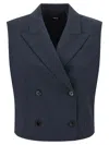 Theory Slightly Cropped Double-breasted Vest With Peak Lapels In Blue