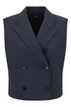 Theory City Twill Peak Double-breasted Vest In Blue
