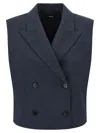 Theory Slightly Cropped Double-breasted Vest With Peak Lapels In Blue