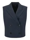 Theory Slightly Cropped Double-breasted Vest With Peak Lapels In Blue