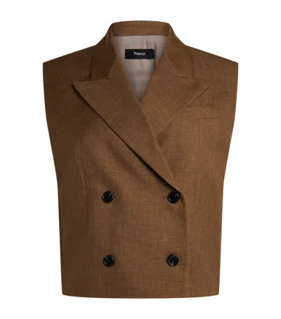 Theory Double-breasted Vest In Brown