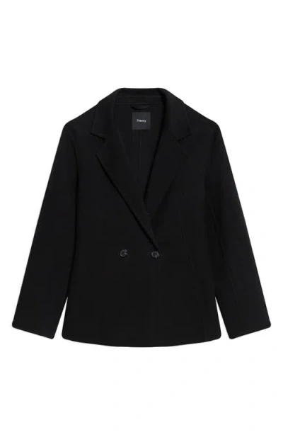 Theory Double Breasted Wool Blend Coat In Black