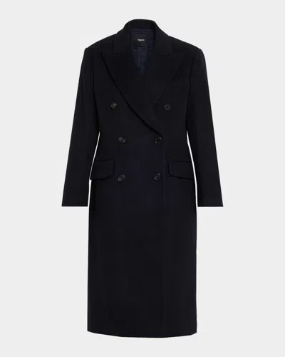Theory Double-breasted Wool-blend Coat In Black