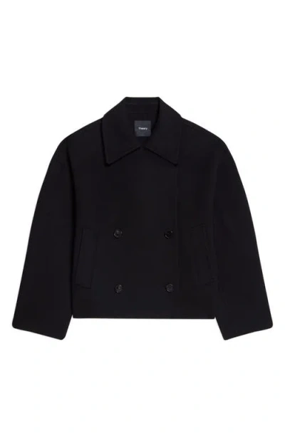 Theory Double Breasted Wool Blend Peacoat In Black - 001