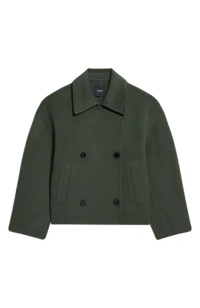 Theory Double Breasted Wool Blend Peacoat In Ivy Melange - 2vr