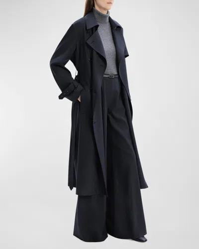 Theory Double-breasted Wool-blend Trench Coat In Dark Navy
