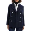 Theory Double Breasted Wool Peacoat Blazer In Baltic