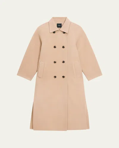 Theory Double-breasted Wool Trench Coat In Brown
