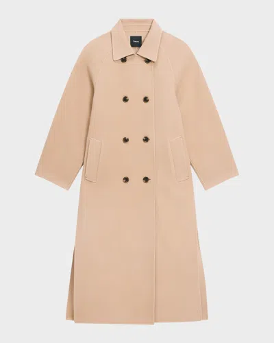 Theory Double-breasted Wool Trench Coat In Brown