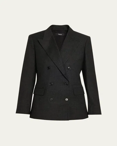 Theory Double-breasted Wool Tuxedo Jacket In Black