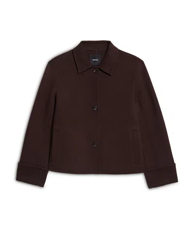 Theory Double Face Wool Blend Boxy Cuff Jacket In Brown