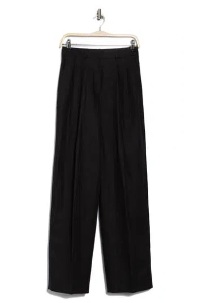 Theory Double Pleat Linen Pants In Black