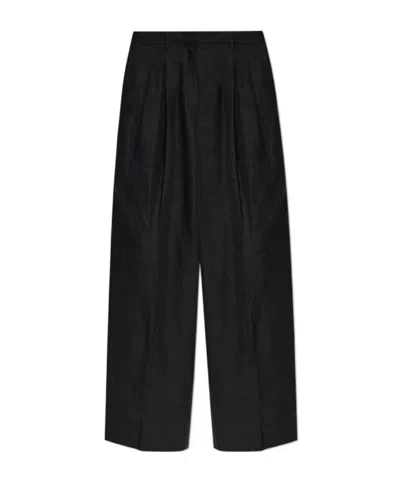 Theory Double-pleat Linen Trousers In Black