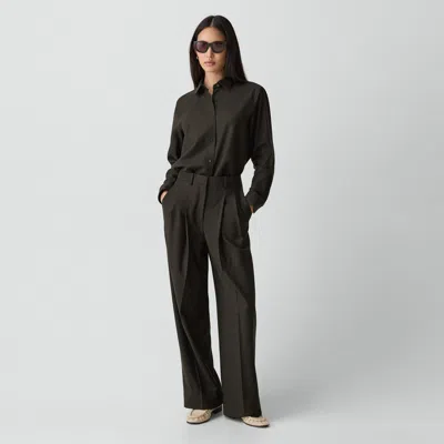 Theory Double Pleat Pant, 33'' In Sleek Flannel In Brown