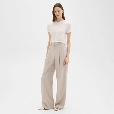 Theory Double Pleat Pant In Good Wool In Sand Melange