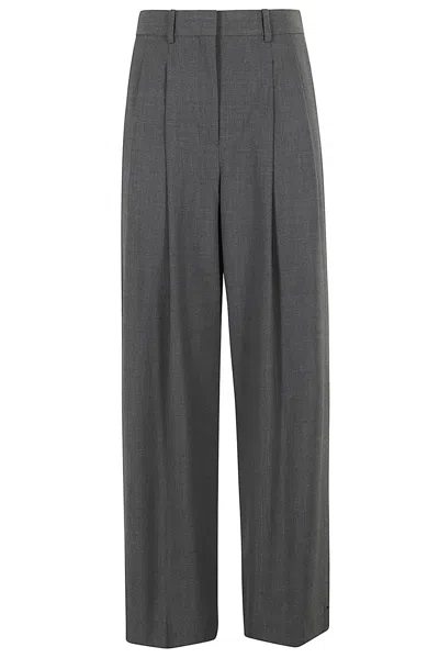 Theory Double Pleat Trousers In Grey