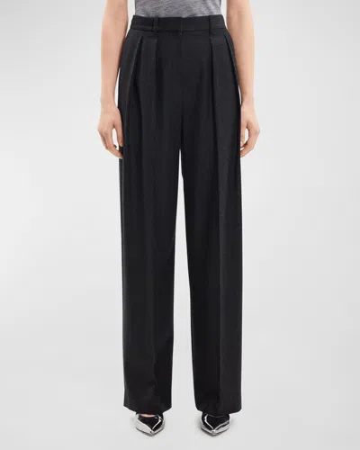 Theory Double Pleat Wool Flannel Pants In Nw Chc Mln