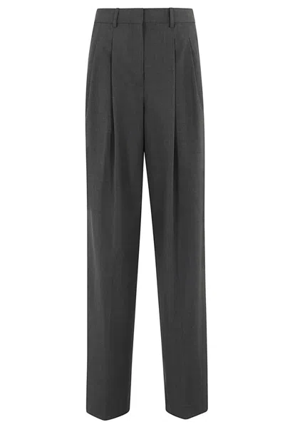Theory Double Pleated Loose Leg Pants In Grey