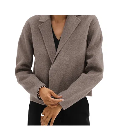Theory Double-sided Wool Cashmere Casual Cardigan Jacket In Brown