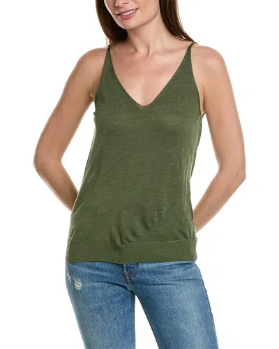 Theory Double V Silk Tank Top In Green
