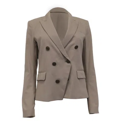 Theory Double-breasted Blazer In Beige Cotton In Gray