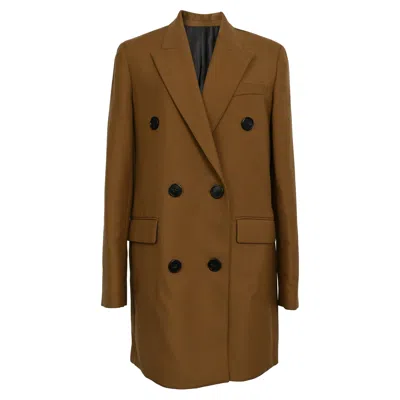 Theory Double-breasted Bonded Coat In Brown Wool