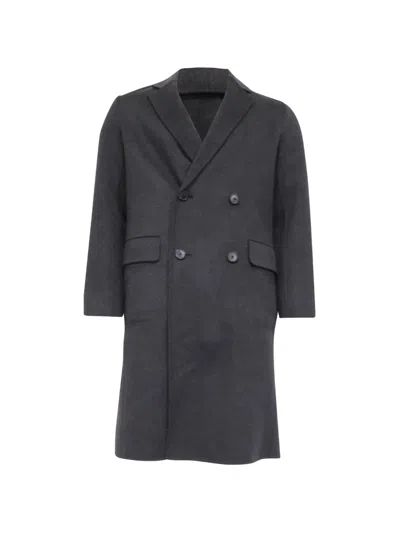 Pre-owned Theory Double-breasted Coat In Gray