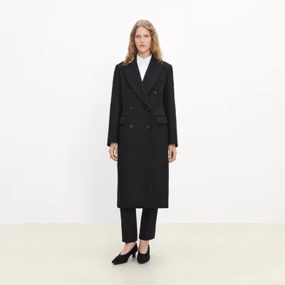 Theory Double-breasted Overcoat In Plush Melton In Black